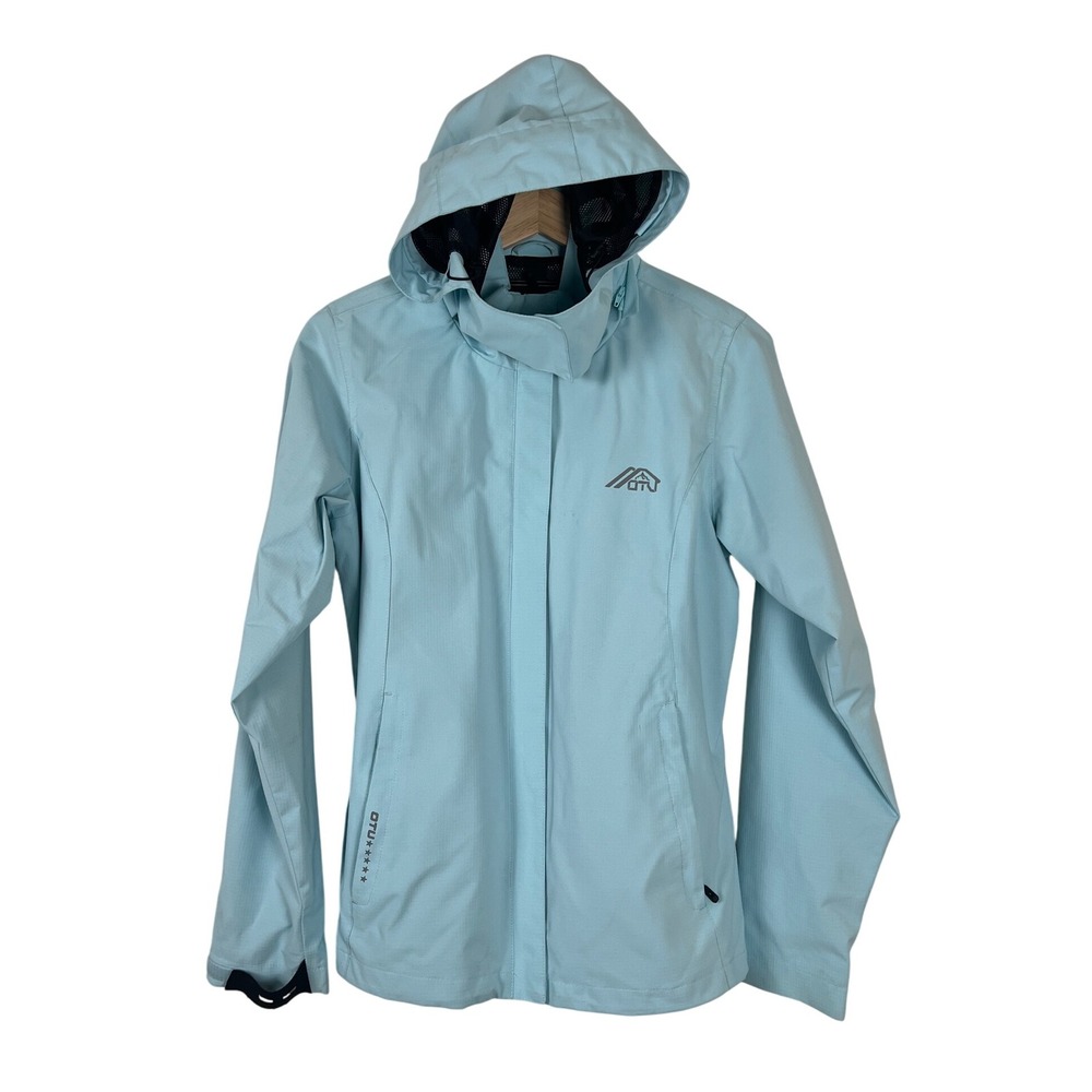 OTU Women Light Blue Hooded Waterproof Rain Jacket Size S
